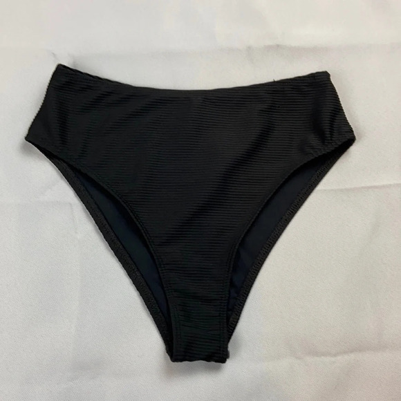 TopShop Black Hi-Cut Ribbed Swimsuit Bottom Size 6 - Picture 1 of 7